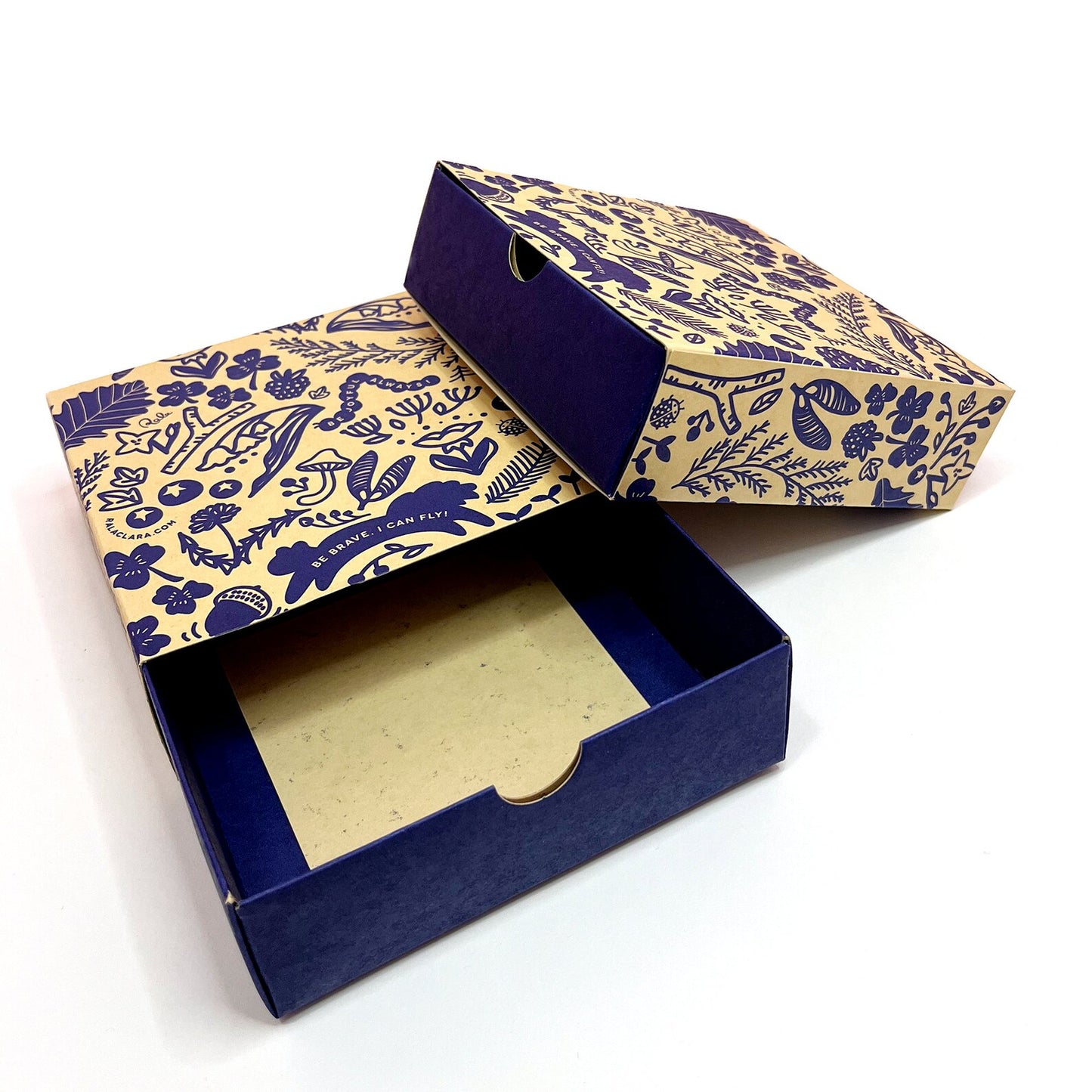 Kraft Paper Drawer Gift Box, Slide Out Matchbox Style Packaging, Botanical Forest Small Storage Box, Eco Friendly Favor Box for Jewelry