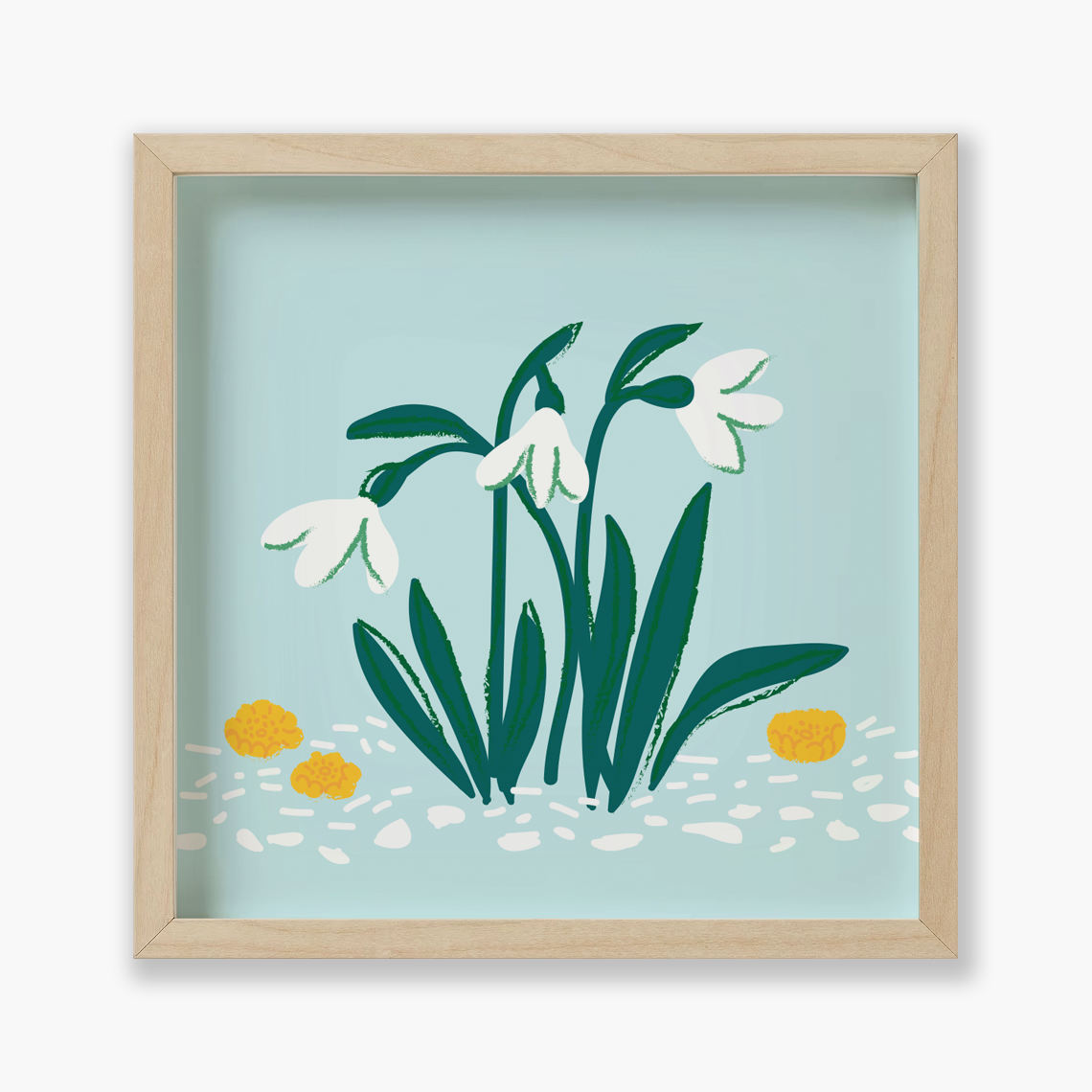 Snow drop Flowers, Floral, 9x9 " | Art Print