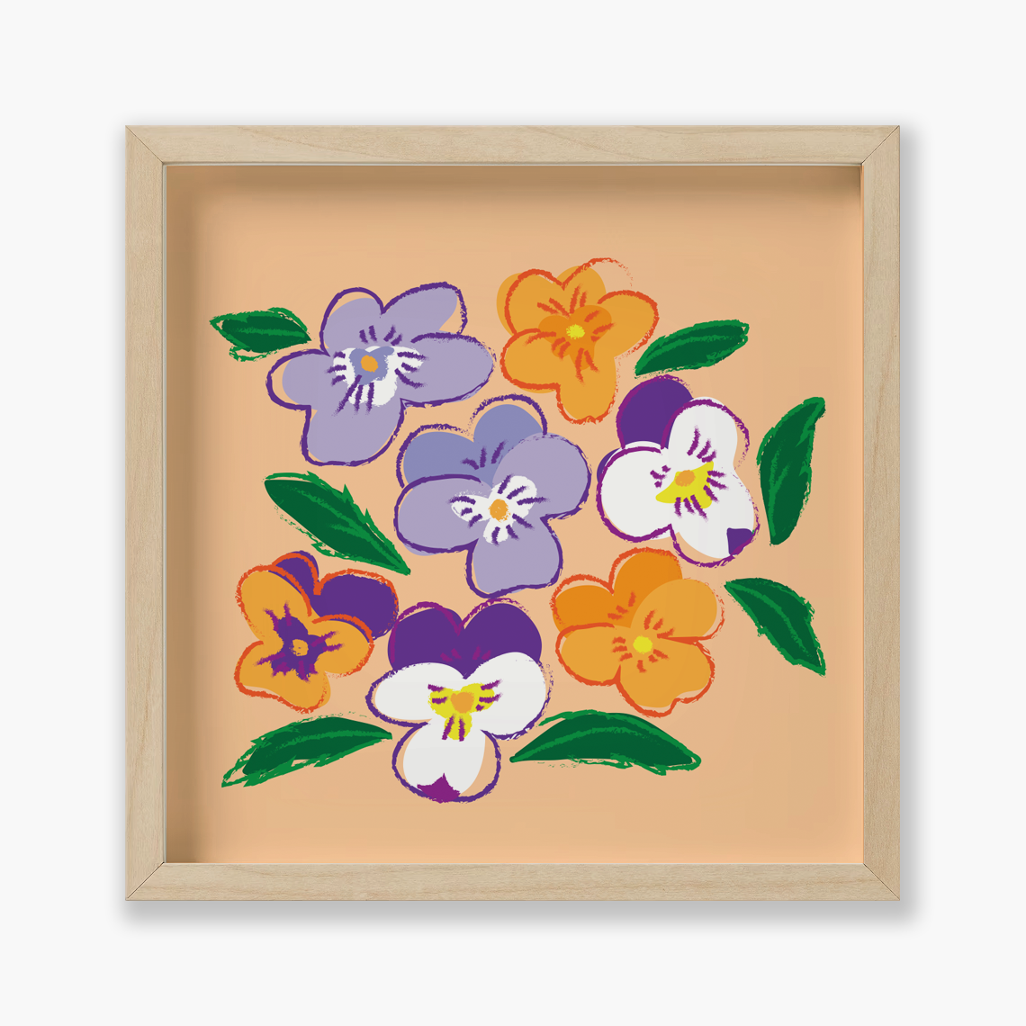 Pansy viola Flowers, Floral, 9x9 " | Art Print