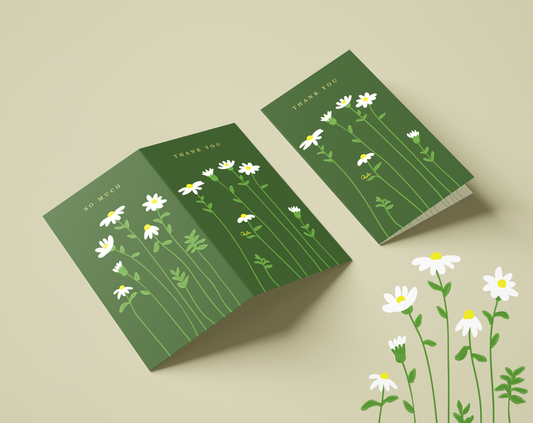 Wild Flowers Daisy, Set of 4 Mini Thank you Cards | Folded Mini Card